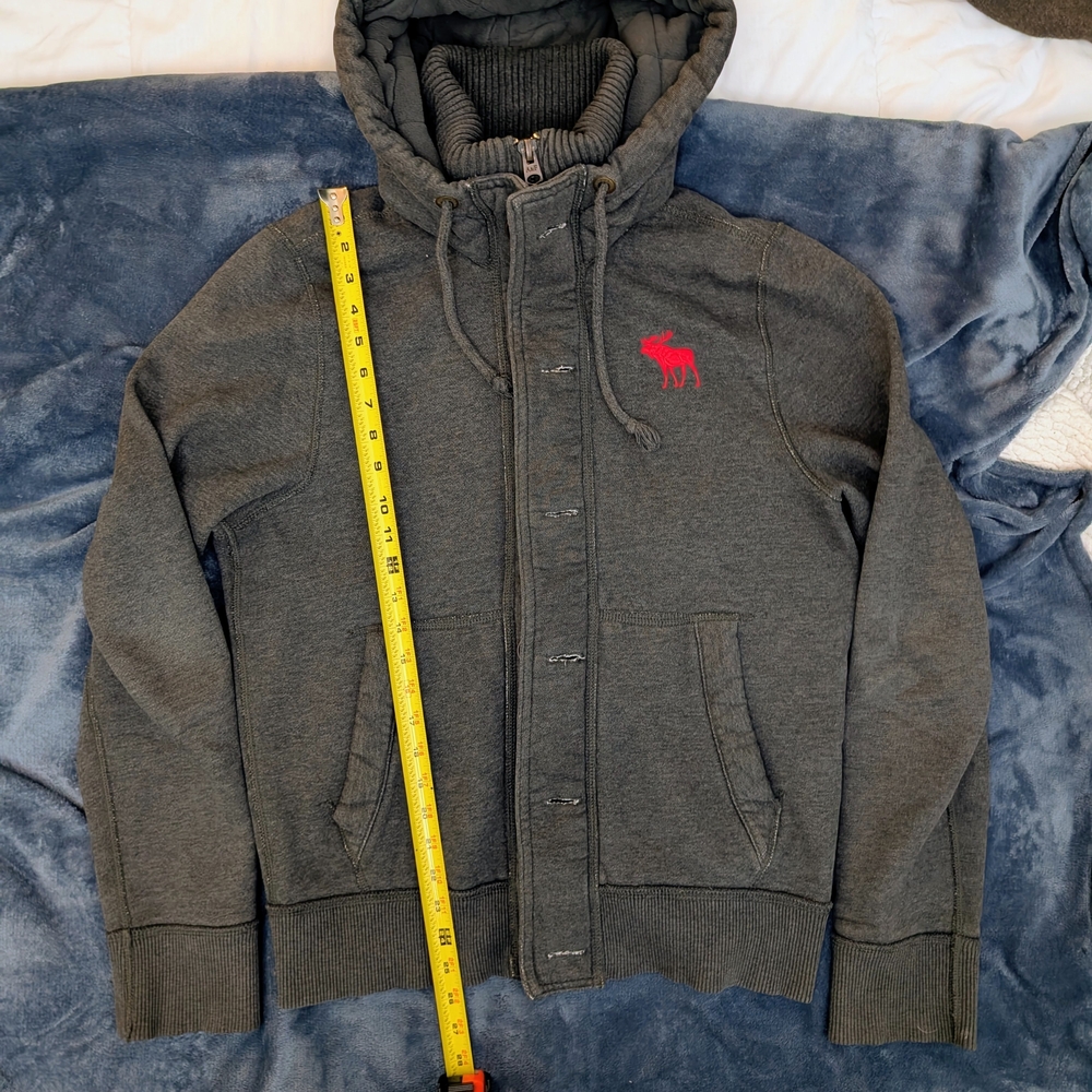 VTG Abercrombie & Fitch Gray Heavyweight Hoodie Jacket with Red  Logo Muscle Fit - Picture 3 of 11